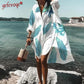 2021 Summer Women Dresses Turn-down Collar Print Casual Long Sleeve Shirt Dress Plus Size Loose Beach Party Vestidos Robe Blouse
