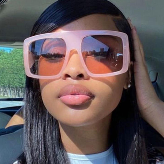 Fashion Pink Square Sunglasses Women Oversized Big Frame Sun Glasses Female Luxury Brand Designer Vintage Gradient Oculos