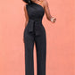 Sexy One Shoulder Rompers Womens Jumpsuit Summer Sleeveless Belt Wide Leg Elegant Lady New Size Bodycon Jumpsuits White Black
