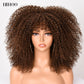16&#39;&#39;Short Hair Afro Kinky Curly Wig With Bangs For Black Women Cosplay Lolita Synthetic Natural Glueless Brown Mixed Blonde Wigs