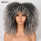 16&#39;&#39;Short Hair Afro Kinky Curly Wig With Bangs For Black Women Cosplay Lolita Synthetic Natural Glueless Brown Mixed Blonde Wigs