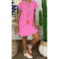 Women Short Sleeve Dress Casual Loose V Neck Cotton Linen Mini Dress 2021 Summer Beach Sundress Ladies Streetwear Plus Size 5XL