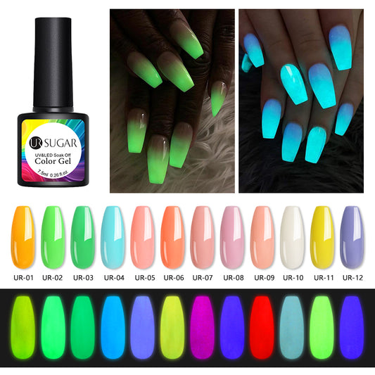 UR SUGAR 7.5ml Luminous Gel Nail Polish Glow In Dark Fluorescent Neon UV LED Nails Gel Soak Off Gel Varnish Nail Art Tools