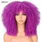 16&#39;&#39;Short Hair Afro Kinky Curly Wig With Bangs For Black Women Cosplay Lolita Synthetic Natural Glueless Brown Mixed Blonde Wigs