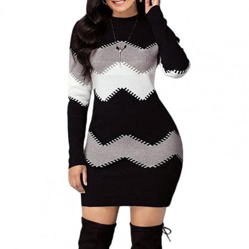 Women Autumn Knitted Mini Sweater Dress Multi-color Top Casual Long-sleeved Striped Sweater Slim Christmas Sweaters for Female