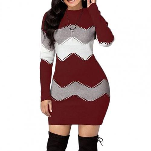 Women Autumn Knitted Mini Sweater Dress Multi-color Top Casual Long-sleeved Striped Sweater Slim Christmas Sweaters for Female