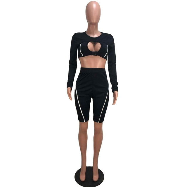 HAOYUAN Two Piece Set Women Fall Tracksuit Festival Clothing Crop Top Biker Shorts Sweat Suits Matching Sets Sexy Club Outfits