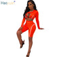 HAOYUAN Two Piece Set Women Fall Tracksuit Festival Clothing Crop Top Biker Shorts Sweat Suits Matching Sets Sexy Club Outfits