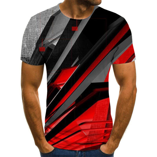 Casual Men&#39;s T-Shirts Men&#39;s 3D Plaid Tops Daily Casual Short-Sleeved Summer Fashion O-Neck Shirts Daily Streetwear