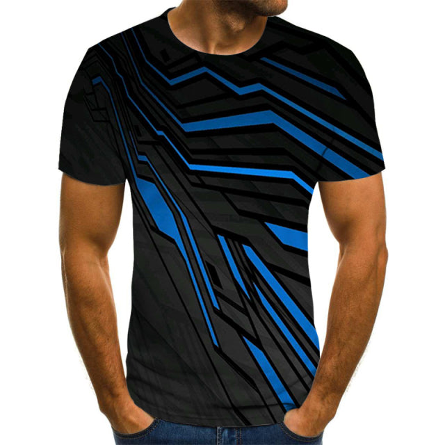 Casual Men&#39;s T-Shirts Men&#39;s 3D Plaid Tops Daily Casual Short-Sleeved Summer Fashion O-Neck Shirts Daily Streetwear