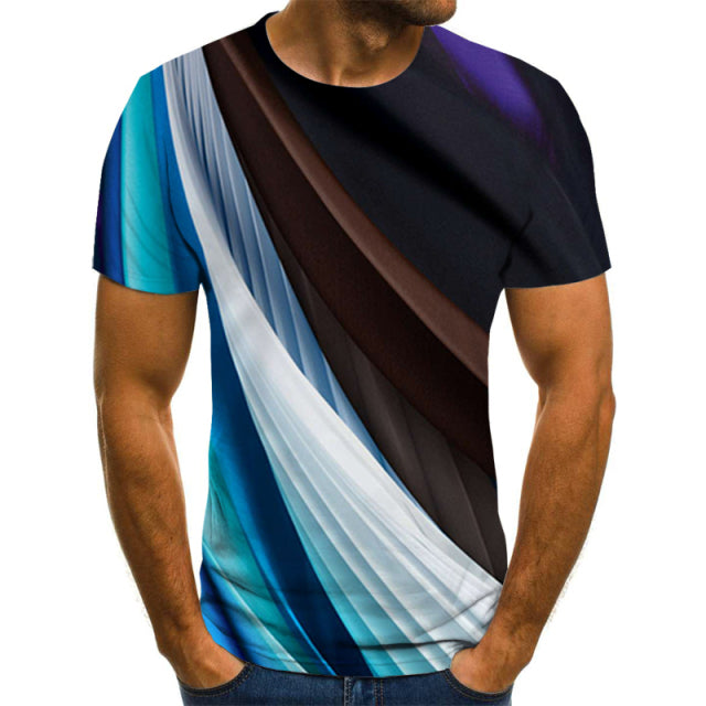 Casual Men&#39;s T-Shirts Men&#39;s 3D Plaid Tops Daily Casual Short-Sleeved Summer Fashion O-Neck Shirts Daily Streetwear