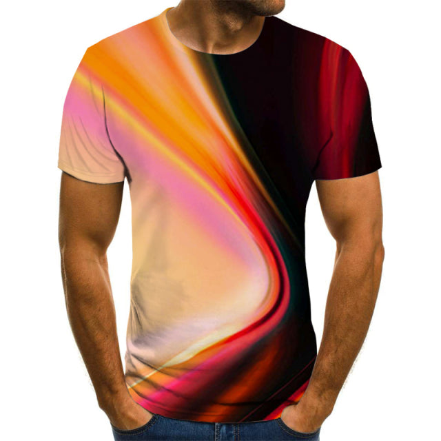 Casual Men&#39;s T-Shirts Men&#39;s 3D Plaid Tops Daily Casual Short-Sleeved Summer Fashion O-Neck Shirts Daily Streetwear