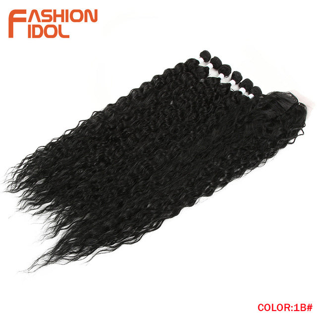 Synthetic Fake Hair Extensions Afro Kinky Curly Hair Bundles With Closure Ombre Golden 30 inch Soft Super Long Wave Hair Weave