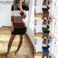 Women&#39;s O Neck Sweater Dress Patchwork Color Long Sleeve Knitted Pullover Casual Lady Clothing Striped Sexy Night Party Dresses