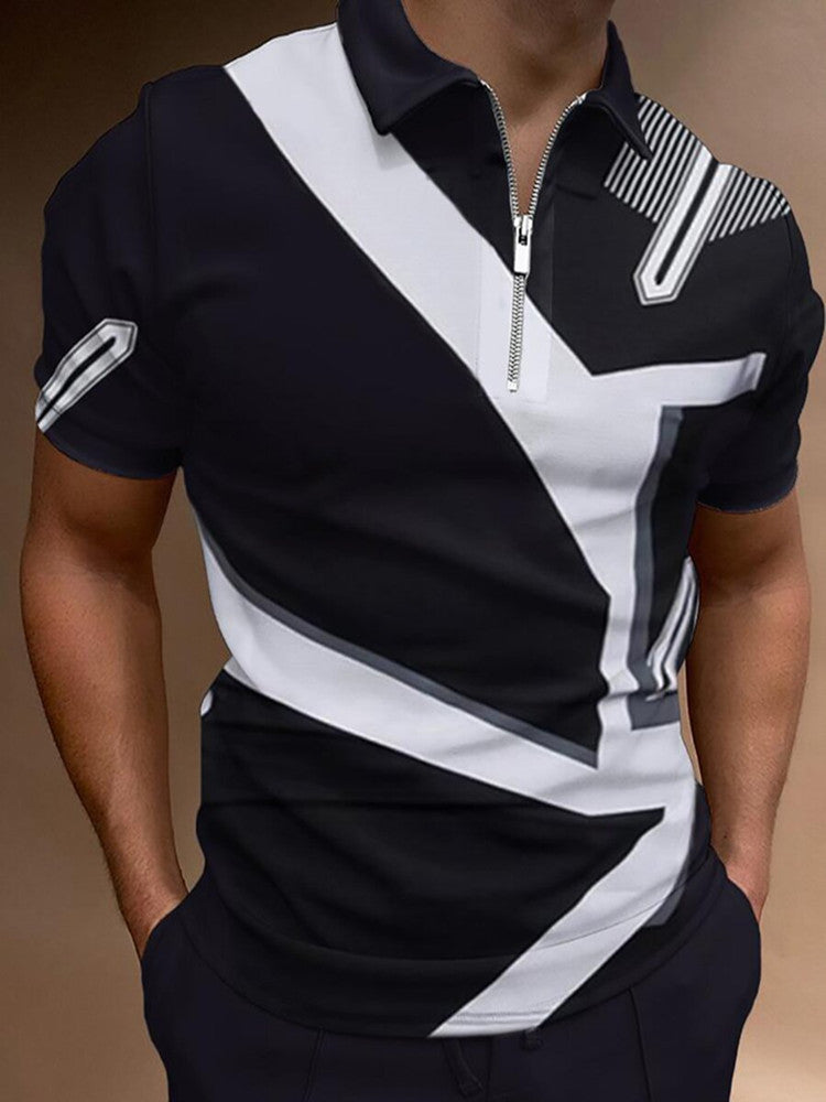 2021 New Men Polo Shirts Summer High Quality Casual Daily Short Sleeve Striped Mens Shirts Turn-Down Collar Zippers TEES Men