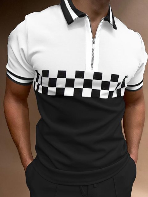 2021 New Men Polo Shirts Summer High Quality Casual Daily Short Sleeve Striped Mens Shirts Turn-Down Collar Zippers TEES Men