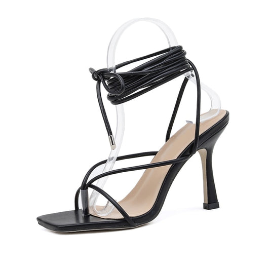 Summer women sandals narrow band vintage square toe high heels cross strap thong sandals women V shape design shoes women