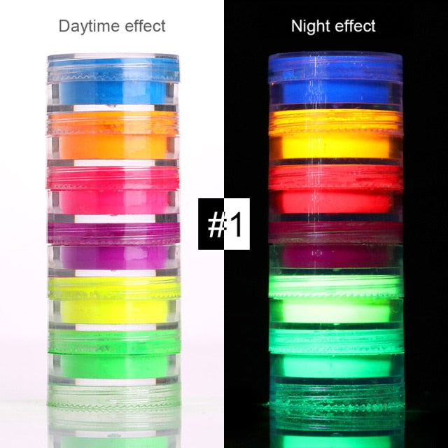 Neon Nail Powder Pigment Set Fluorenscence Spangle Nail Glitter Make Up sparkle Shining Chrome Dust Decoration