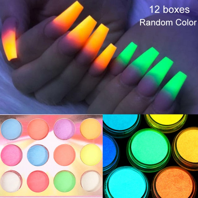 Neon Nail Powder Pigment Set Fluorenscence Spangle Nail Glitter Make Up sparkle Shining Chrome Dust Decoration