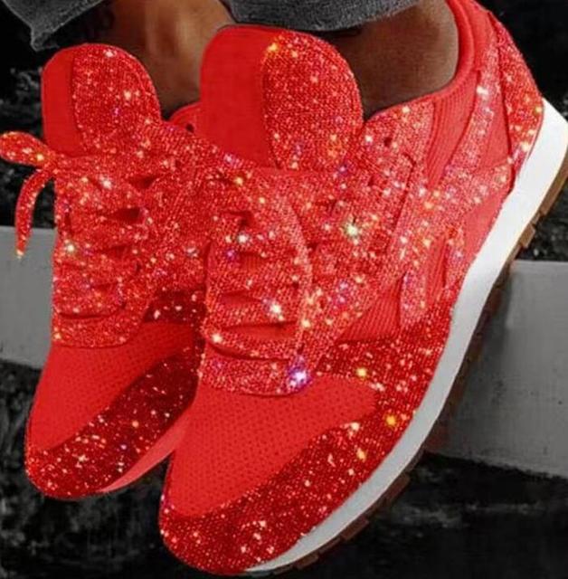 2020 New Casual Women Bling Sneakers Flat Ladies Vulcanized Shoes Female Height Increase Chunky Sneaker Running Sparkling Shoes