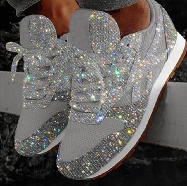 2020 New Casual Women Bling Sneakers Flat Ladies Vulcanized Shoes Female Height Increase Chunky Sneaker Running Sparkling Shoes