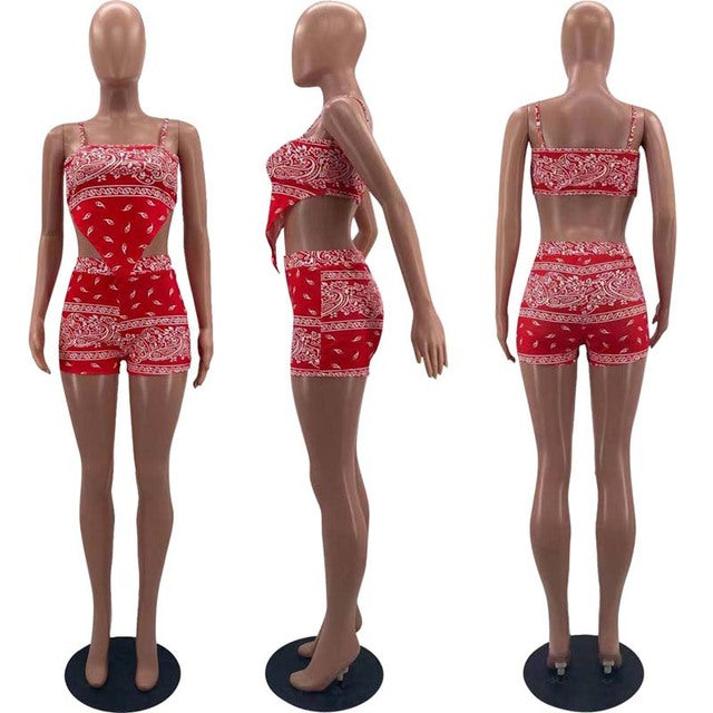 ZOOEFFBB Sexy bandana 2 Piece Set Vacation Outfits strap top and Biker Shorts Sweat Suit Matching Sets for Women Summer Clothes