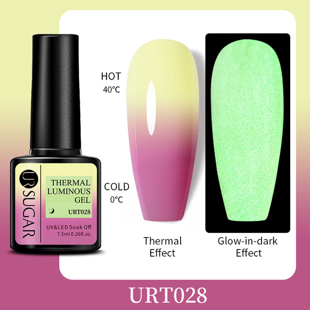 UR SUGAR 7.5ml Luminous Thermal Gel Nail Polish 2 In 1 Color Changing Glow in Dark Soak Off Manicuring UV Gel Nail Art Varnish