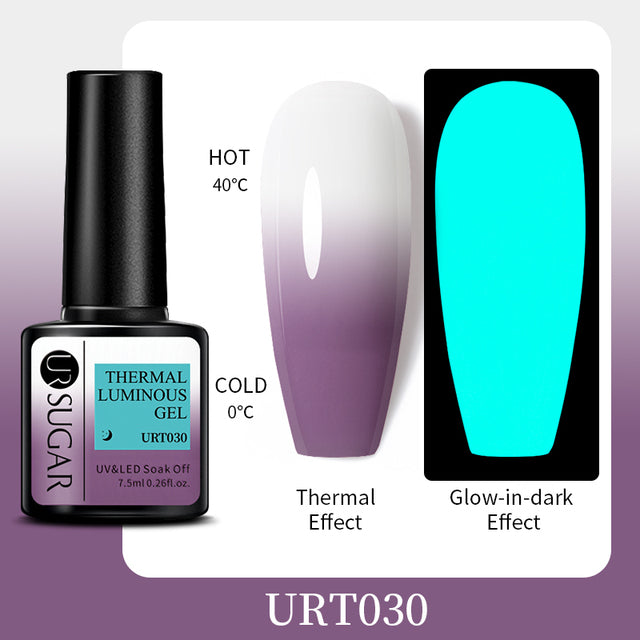 UR SUGAR 7.5ml Luminous Thermal Gel Nail Polish 2 In 1 Color Changing Glow in Dark Soak Off Manicuring UV Gel Nail Art Varnish