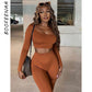 BOOFEENAA Sports Sexy Two Piece Set Long Sleeve Crop Top Pants Leggings Sweat Suits Women Matching Sets Wholesale Items C85-CI31