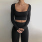 BOOFEENAA Sports Sexy Two Piece Set Long Sleeve Crop Top Pants Leggings Sweat Suits Women Matching Sets Wholesale Items C85-CI31