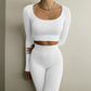 BOOFEENAA Sports Sexy Two Piece Set Long Sleeve Crop Top Pants Leggings Sweat Suits Women Matching Sets Wholesale Items C85-CI31