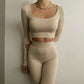 BOOFEENAA Sports Sexy Two Piece Set Long Sleeve Crop Top Pants Leggings Sweat Suits Women Matching Sets Wholesale Items C85-CI31