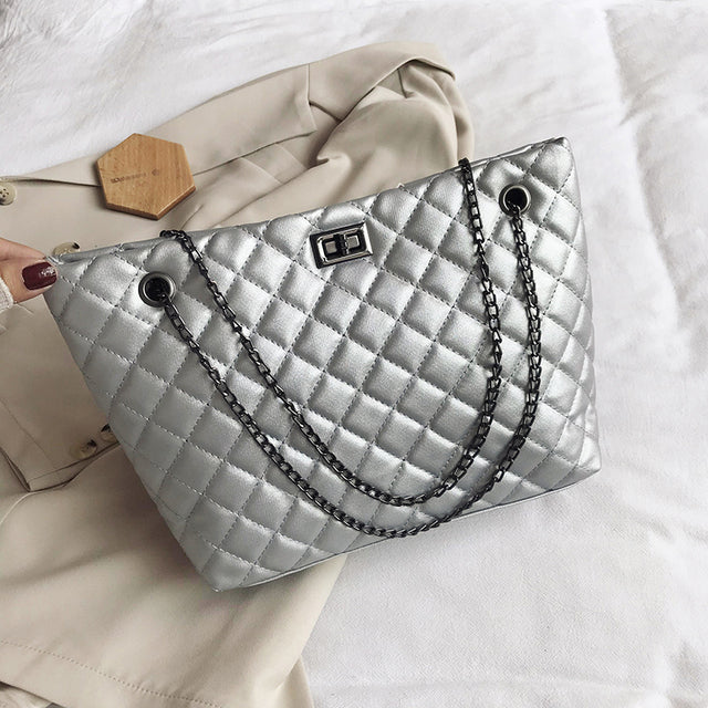 Luxury Brand Diamond Lattice Chain Tote Bags for Women Classic Handbags PU Leather Sac A Main Fashion Shoulder Bag Large Capcity