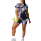 Trendy summer Tie Dye Tracksuit Women clothes 2 Piece Outfits Festival Clothing Short Sleeve Top and Biker Shorts Sweat Suits