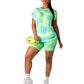 Trendy summer Tie Dye Tracksuit Women clothes 2 Piece Outfits Festival Clothing Short Sleeve Top and Biker Shorts Sweat Suits