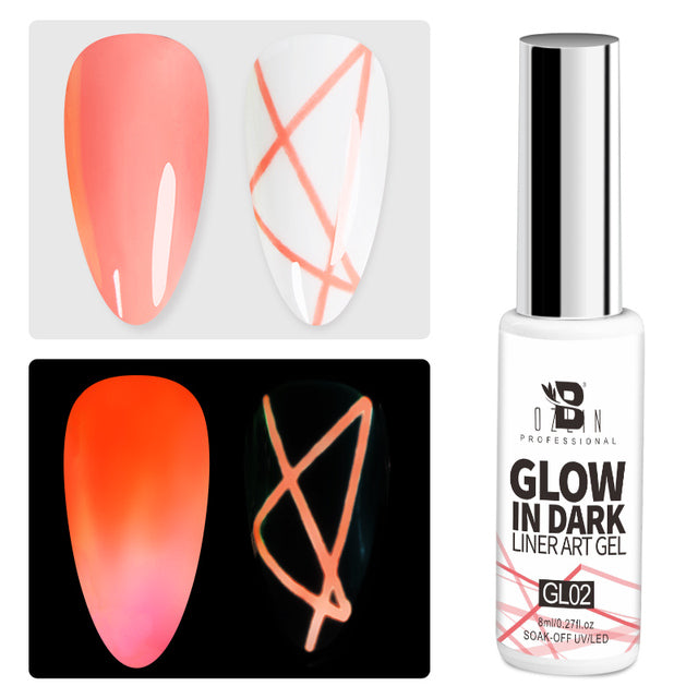 BOZLIN 12 Colors Glow In Dark Liner Art Gel 8ml Soak Off UV/LED Luminous Neon Color Gel Nail Polish Nail Art Tool Designs Liners