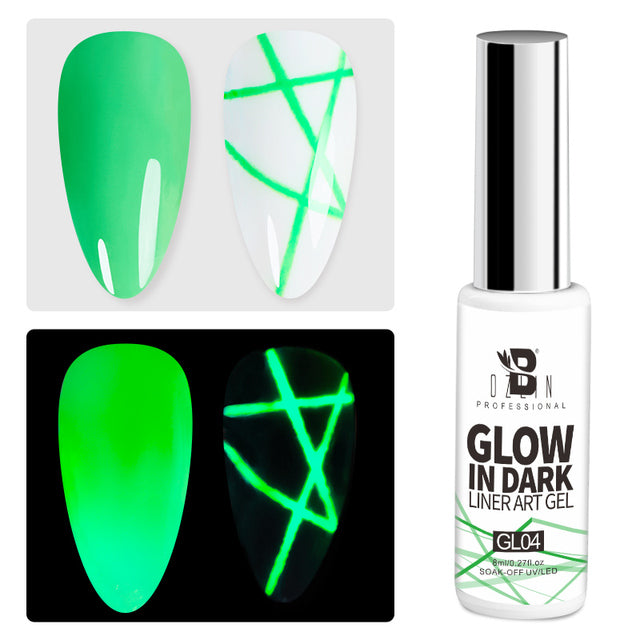 BOZLIN 12 Colors Glow In Dark Liner Art Gel 8ml Soak Off UV/LED Luminous Neon Color Gel Nail Polish Nail Art Tool Designs Liners