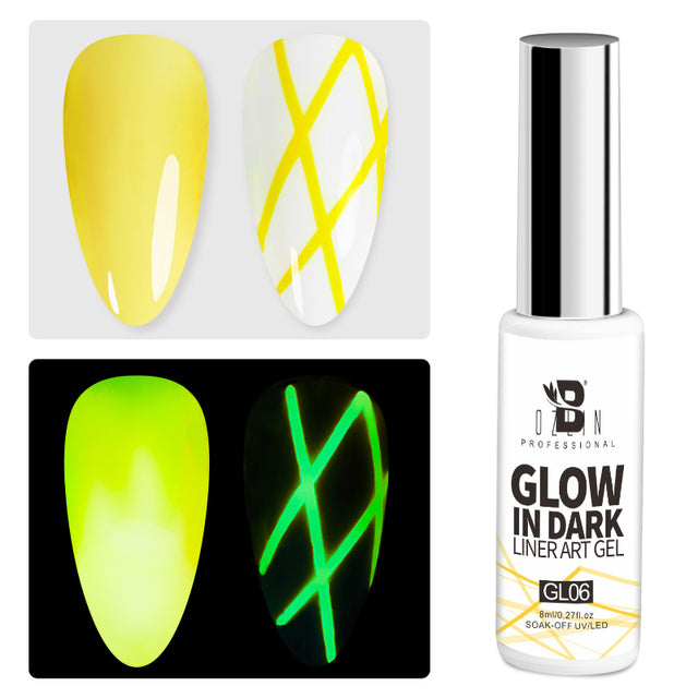 BOZLIN 12 Colors Glow In Dark Liner Art Gel 8ml Soak Off UV/LED Luminous Neon Color Gel Nail Polish Nail Art Tool Designs Liners