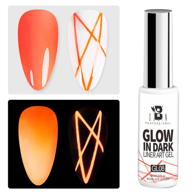 BOZLIN 12 Colors Glow In Dark Liner Art Gel 8ml Soak Off UV/LED Luminous Neon Color Gel Nail Polish Nail Art Tool Designs Liners