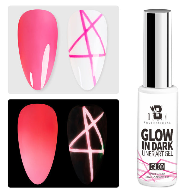 BOZLIN 12 Colors Glow In Dark Liner Art Gel 8ml Soak Off UV/LED Luminous Neon Color Gel Nail Polish Nail Art Tool Designs Liners