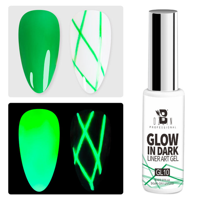 BOZLIN 12 Colors Glow In Dark Liner Art Gel 8ml Soak Off UV/LED Luminous Neon Color Gel Nail Polish Nail Art Tool Designs Liners