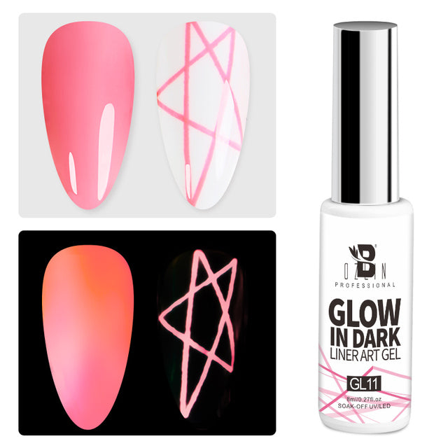 BOZLIN 12 Colors Glow In Dark Liner Art Gel 8ml Soak Off UV/LED Luminous Neon Color Gel Nail Polish Nail Art Tool Designs Liners