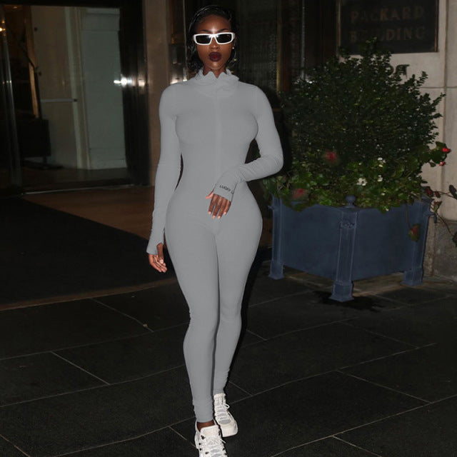 Streetwear White Knitted Sexy Bodycon Lucky Label Jumpsuit Women Overall 2022 Long Sleeve Skinny Rompers Womens Jumpsuit Female