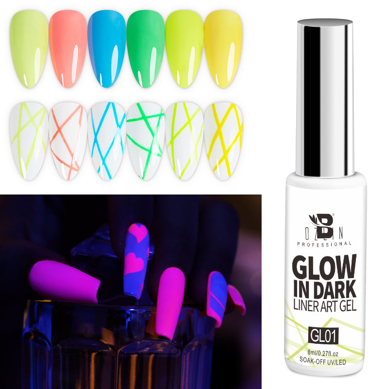 BOZLIN 12 Colors Glow In Dark Liner Art Gel 8ml Soak Off UV/LED Luminous Neon Color Gel Nail Polish Nail Art Tool Designs Liners