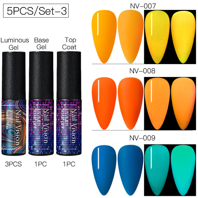 Luminous Nail Gel Glow In Dark Fluorescent Neon UV LED Semi Permanent Soak Off Gel Varnish Lighting In Night Nail Art Varnish