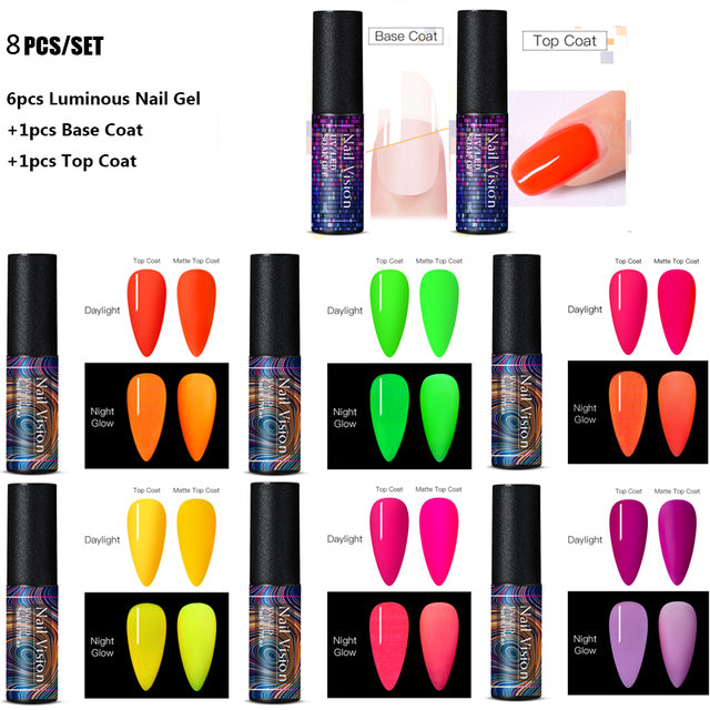 Luminous Nail Gel Glow In Dark Fluorescent Neon UV LED Semi Permanent Soak Off Gel Varnish Lighting In Night Nail Art Varnish