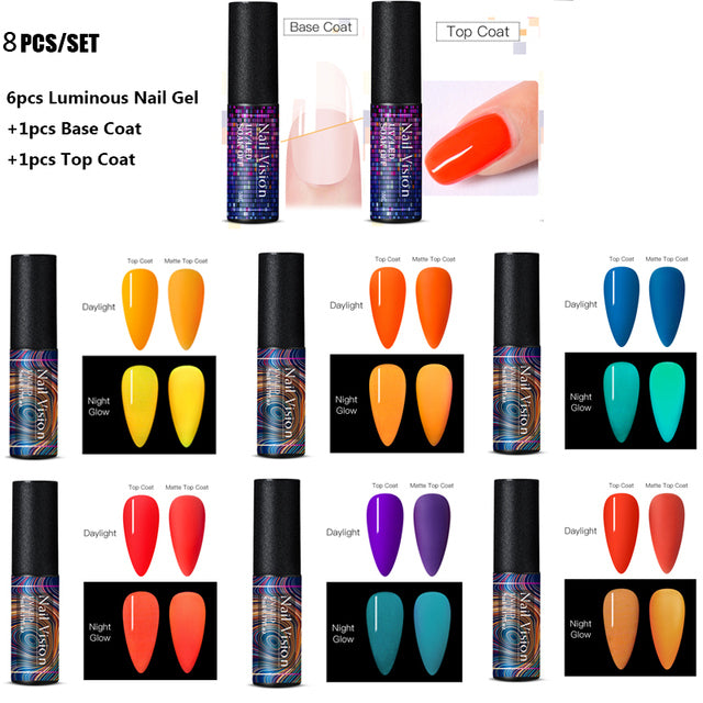 Luminous Nail Gel Glow In Dark Fluorescent Neon UV LED Semi Permanent Soak Off Gel Varnish Lighting In Night Nail Art Varnish