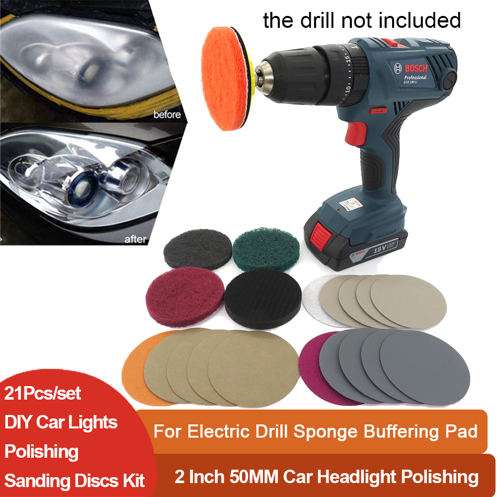 2 Inch 50MM Car Headlight Repair Set Polishing Wet/Dry Sandpaper Kit Sanding Discs  Polisher Cleaning Paint Care Auto Beauty