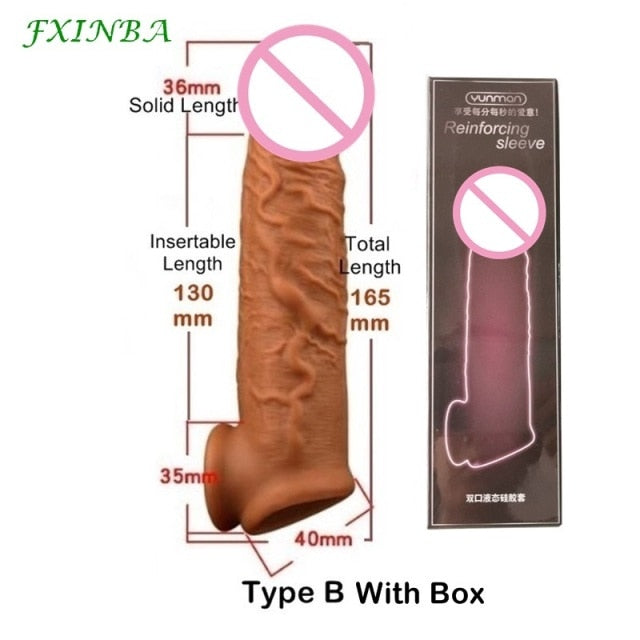 FXINBA Realistic Silicone Penis Extender Sleeve Delay Ejaculation Reusable Condoms Sex Toys For Men Cock Sleeve (Privacy Box)