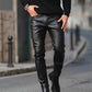 Brand Autumn Men Leather Pants Skinny Fit Elastic Style Fashion PU Leather Trousers Motorcycle Pants Thin Streetwear